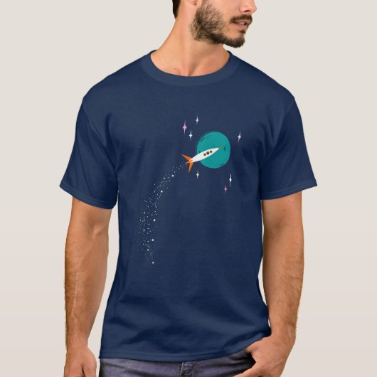 Retro raket naar de maan t-shirt (Voorkant)