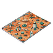 Retro raket ruimtepatroon terracotta teal notitieboek (Linkerzijde)