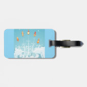 Retro-raketschip lanceert futuristische ruimtekuns bagagelabel (Achterkant horizontaal)