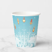 Retro-raketschip lanceert futuristische ruimtekuns papieren bekers (Voorkant)