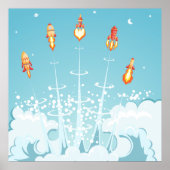 Retro-raketschip lanceert futuristische ruimtekuns poster (Voorkant)