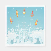 Retro-raketschip lanceert futuristische ruimtekuns servet (Voorkant)