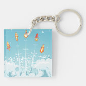 Retro-raketschip lanceert futuristische ruimtekuns sleutelhanger (Achterkant)