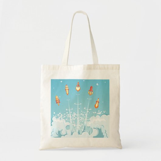 Retro-raketschip lanceert futuristische ruimtekuns tote bag (Voorkant)