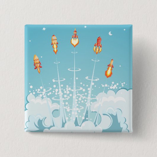 Retro-raketschip lanceert futuristische ruimtekuns vierkante button 5,1 cm (Voorkant)