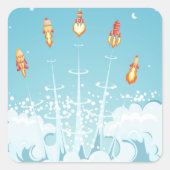 Retro-raketschip lanceert futuristische ruimtekuns vierkante sticker (Voorkant)