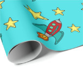 Retro Raketschip Matte Geschenkverpakking Papier (Rol Hoek)