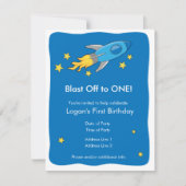 Retro-raketschip ontploffing van verjaardagsuitnod kaart (Voorkant)