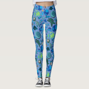 Retro raketten in de ruimte. L Blauw BG Leggings