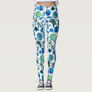 Retro raketten in de ruimte. Wit BG Leggings