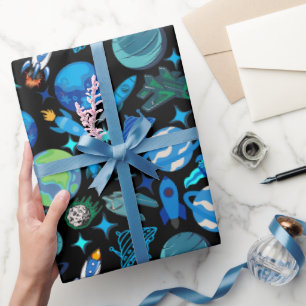 Retro raketten in Space.Black BG Cadeaupapier