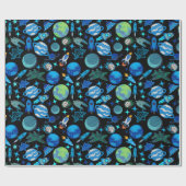 Retro raketten in Space.Black BG Cadeaupapier (Vlak)