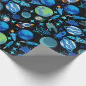 Retro raketten in Space.Black BG Cadeaupapier (Hoek)