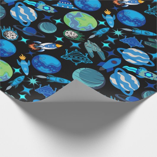 Retro raketten in Space.Black BG Cadeaupapier (Hoek)