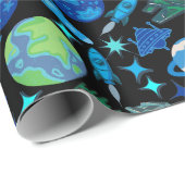 Retro raketten in Space.Black BG Cadeaupapier (Rol Hoek)