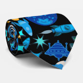 Retro raketten in Space.Black BG Stropdas (Opgerold)