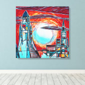 Retro raketten Kleurrijke Space Exploration Print (Insitu (Houten vloer))