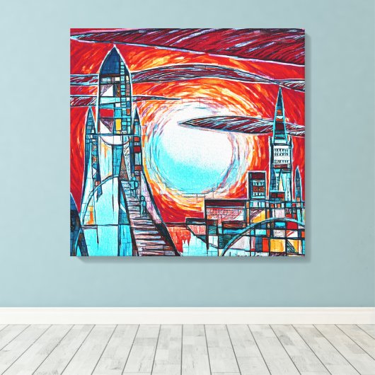 Retro raketten Kleurrijke Space Exploration Print (Insitu (Houten vloer))