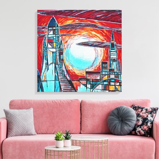 Retro raketten Kleurrijke Space Exploration Print (Insitu (Woonkamer))