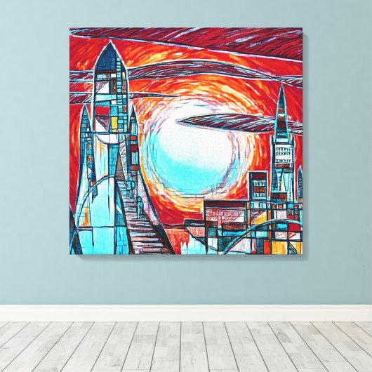 Retro raketten Kleurrijke Space Exploration Print (Insitu (Houten vloer))