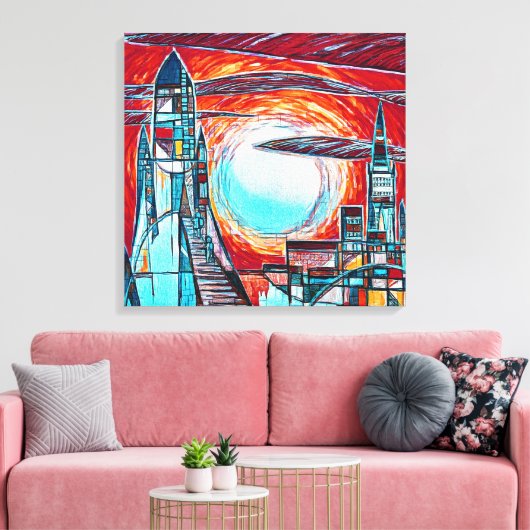 Retro raketten Kleurrijke Space Exploration Print (Insitu (Woonkamer))