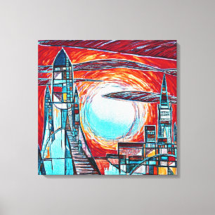 Retro raketten Kleurrijke Space Exploration Print