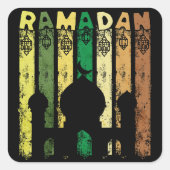 Retro Ramadan Moskee Vierkante Sticker (Voorkant)
