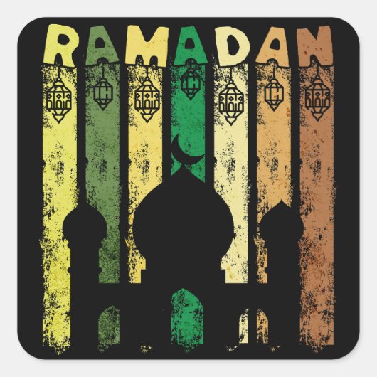 Retro Ramadan Moskee Vierkante Sticker (Voorkant)