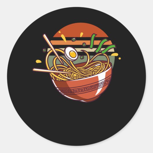 Retro Ramen Bowl met Chopsticks Japanse naalden Ronde Sticker (Voorkant)