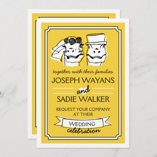 Retro Raptor bruiloft uitnodiging (Voorkant / Achterkant)