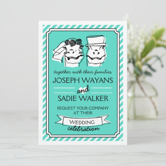 Retro Raptor bruiloft uitnodiging (strepen) (Staand voorkant)