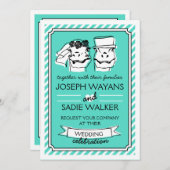 Retro Raptor bruiloft uitnodiging (strepen) (Voorkant / Achterkant)