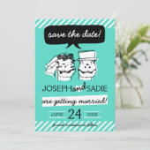 Retro Raptor Save the Date Kaart (strepen) (Staand voorkant)