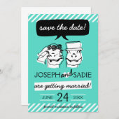 Retro Raptor Save the Date Kaart (strepen) (Voorkant / Achterkant)