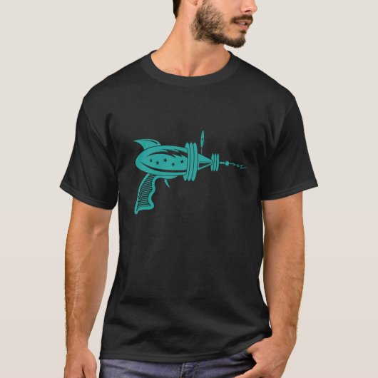 Retro Ray Pistool in Blauwgroen T-shirt (Voorkant)