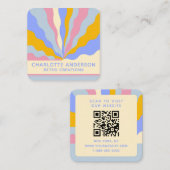Retro Rays QR Code Abstract Trendy Vierkante Visitekaartje (Voorkant / Achterkant)