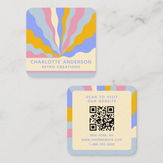 Retro Rays QR Code Abstract Trendy Vierkante Visitekaartje (Voorkant / Achterkant)