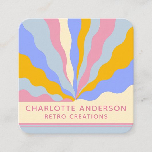 Retro  Rays QR Code Abstract Trendy Vierkante Visitekaartje (Voorkant)