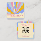Retro  Rays QR Code Abstract Trendy Vierkante Visitekaartje (Voorkant / Achterkant)