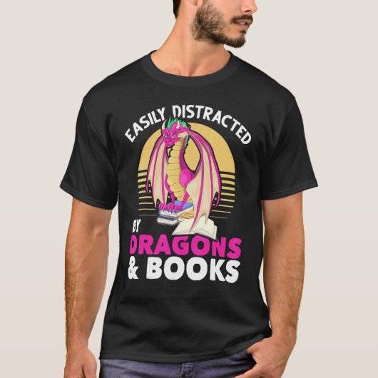 Retro Reading Book Fantasy Dragon Book Dragon T-shirt (Voorkant)