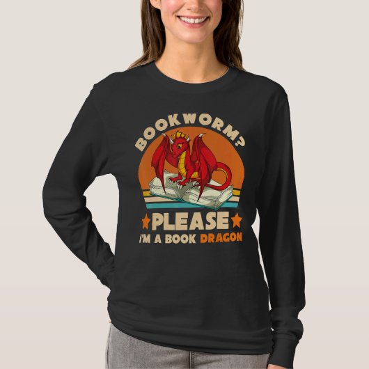 Retro Reading Bookworm a be i a Book Dragon T-shirt (Voorkant)