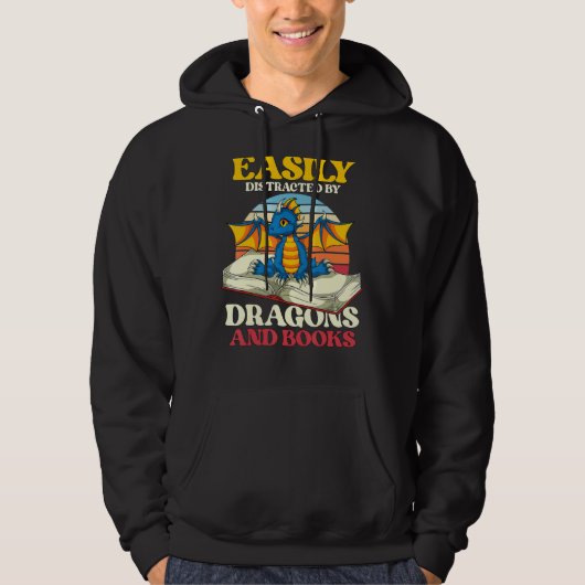 Retro Reading Bookworm Librarian Book Dragon Hoodie (Voorkant)