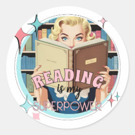 Retro Reading is mijn Superpower Bookish Gezegde Ronde Sticker