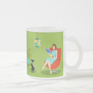 Retro Reading Woman Frosted Glass Mok