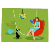Retro Reading Woman Gift Bag Groot Cadeauzakje (Achterkant)