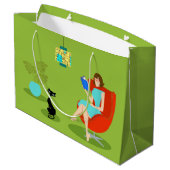 Retro Reading Woman Gift Bag Groot Cadeauzakje (Achterkant Gekanteld)