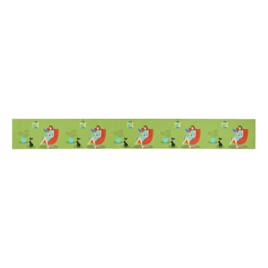 Retro Reading Woman Grosgrain Ribbon Lint (Voorkant)