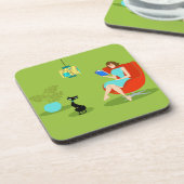 Retro Reading Woman Hard Plastic Onderzetters (Linkerzijde)