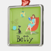 Retro Reading Woman kerstversiering Metalen Ornament (Links)