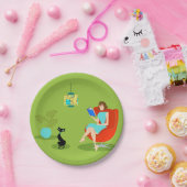 Retro Reading Woman Paper Bord (Feest)